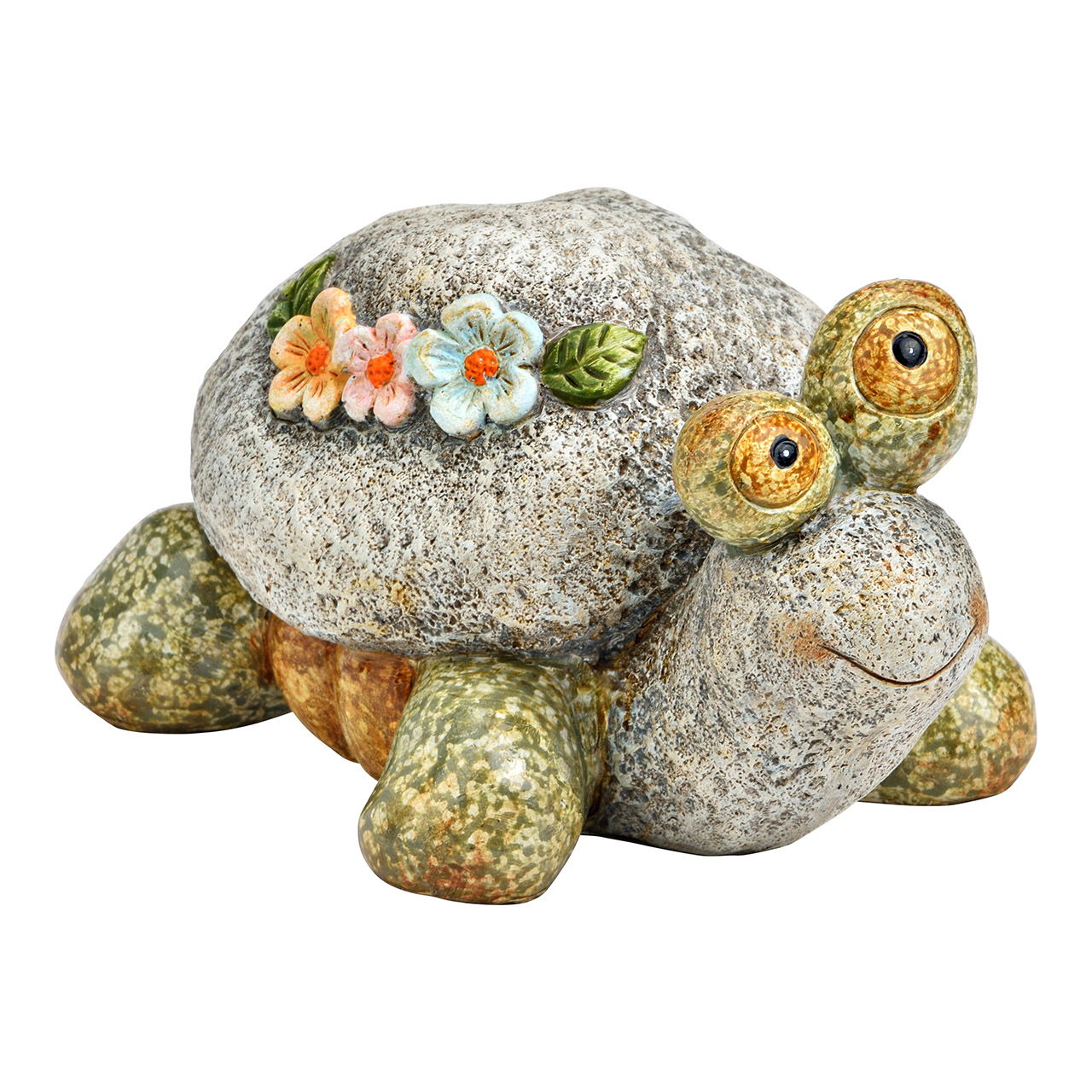 Schildkröte Blumen Dekor aus Poly, Grau/Grün (B/H/T) 18x9x13cm Kieselstein, Kunst, Kunsthandwerk, Rock