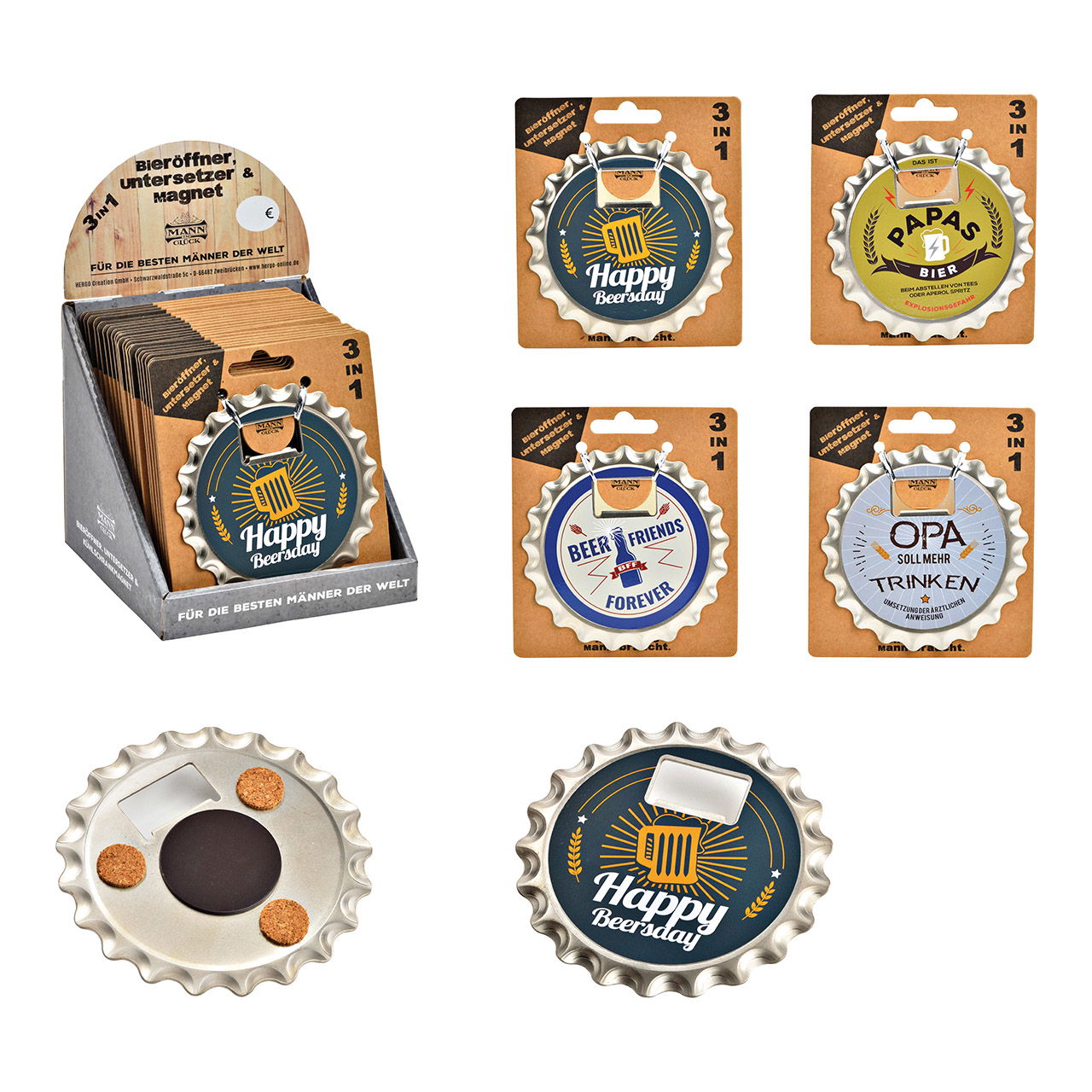Bieropener, onderzetter met magneet 4-voudig, (B/H/D) Bieropener, onderzetter met magneet 4-voudig, (B/H/D)