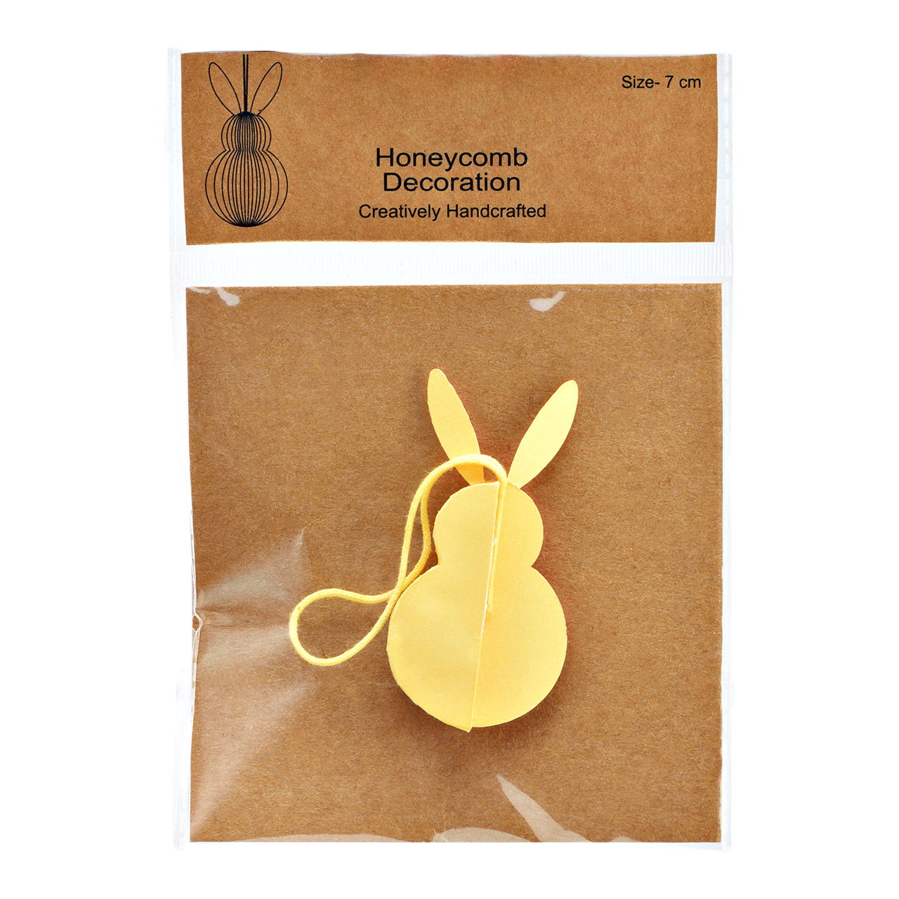 Hanger Honeycomb bunny made of paper/cardboard yellow (W/H/D) 6x10x6cm