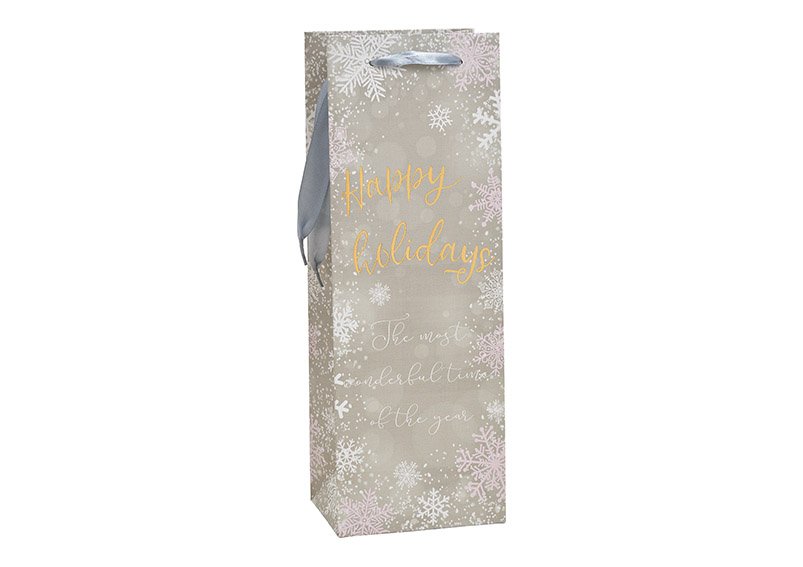 Bottiglia borsa Happy Holiday decorazione in carta/cartone argento (w/h/d) 12x35x9cm