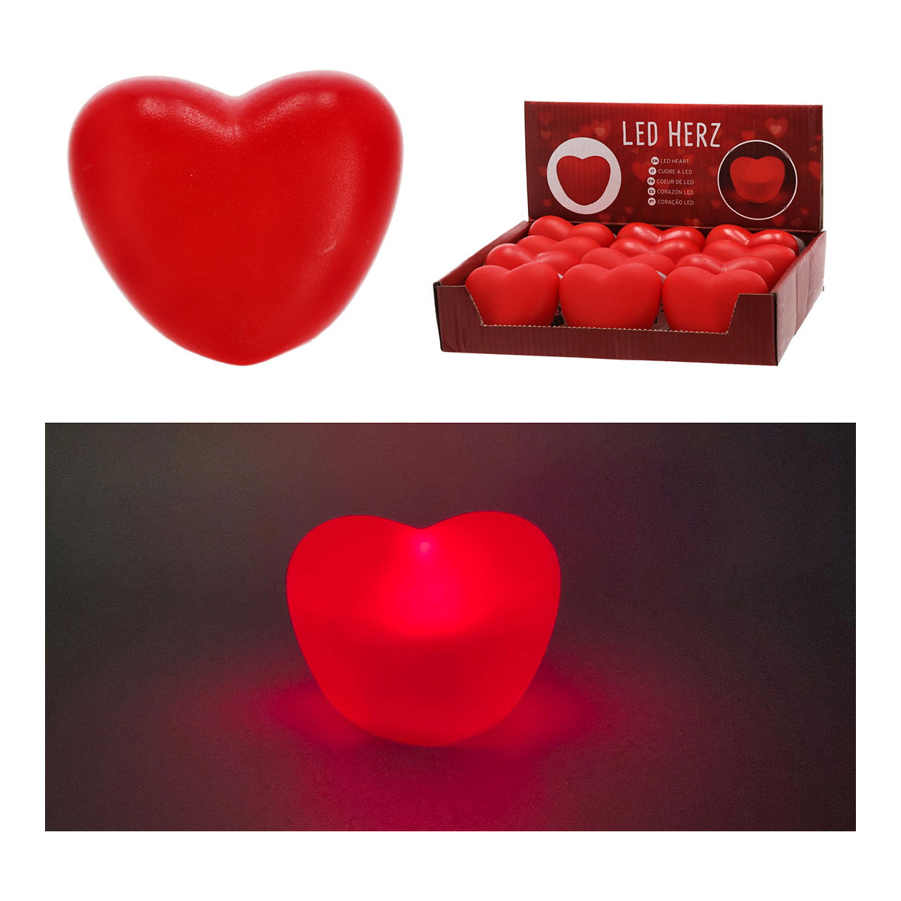 Corazón LED de plástico (incluye pila 2xLR 44), rojo (A/A/A) 5x6x3cm