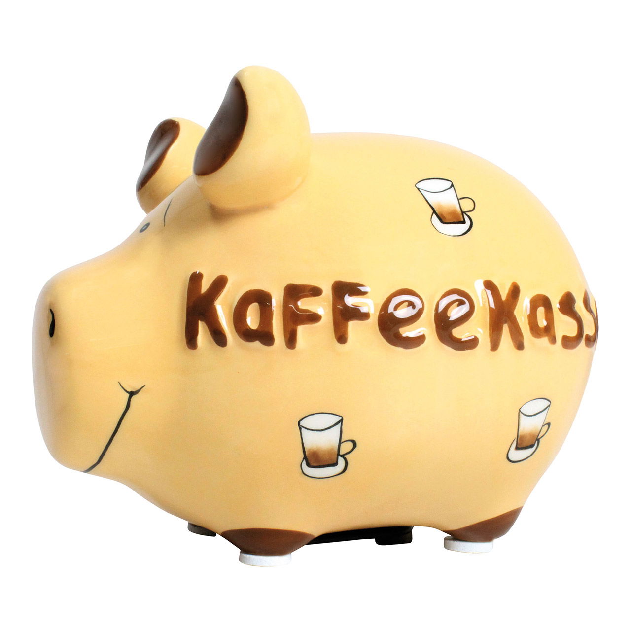 KCG Sparschwein "Kaffeekasse" aus Keramik, Gelb/Braun (B/H/T) 12,5x9x9 cm Kleinschwein Sparschwein