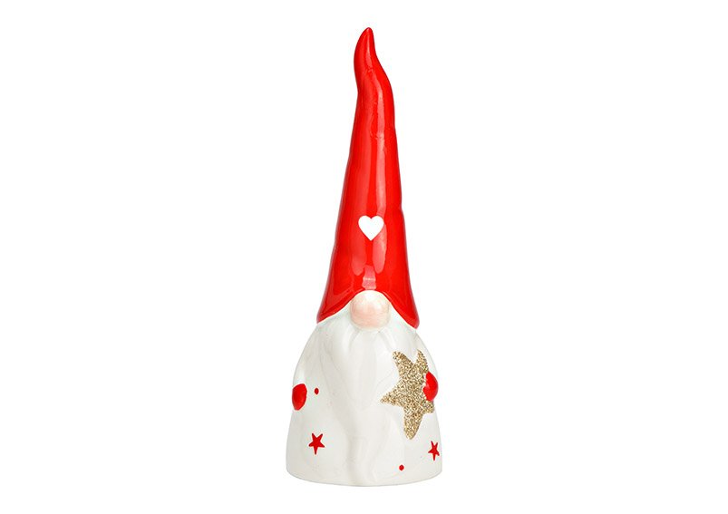 Ceramic gnome red, white (W/H/D) 7x20x7cm
