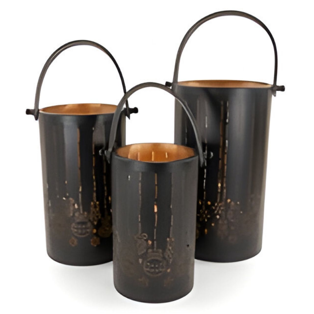 Juego de farolillos, metal, 20x36cm/18x31cm/15x26cm, 3 pzs./juego, negro/oro, EAN-S: 4065557007786, EAN-M: 4065557007793, EAN-L: 4065557007809 Eimer