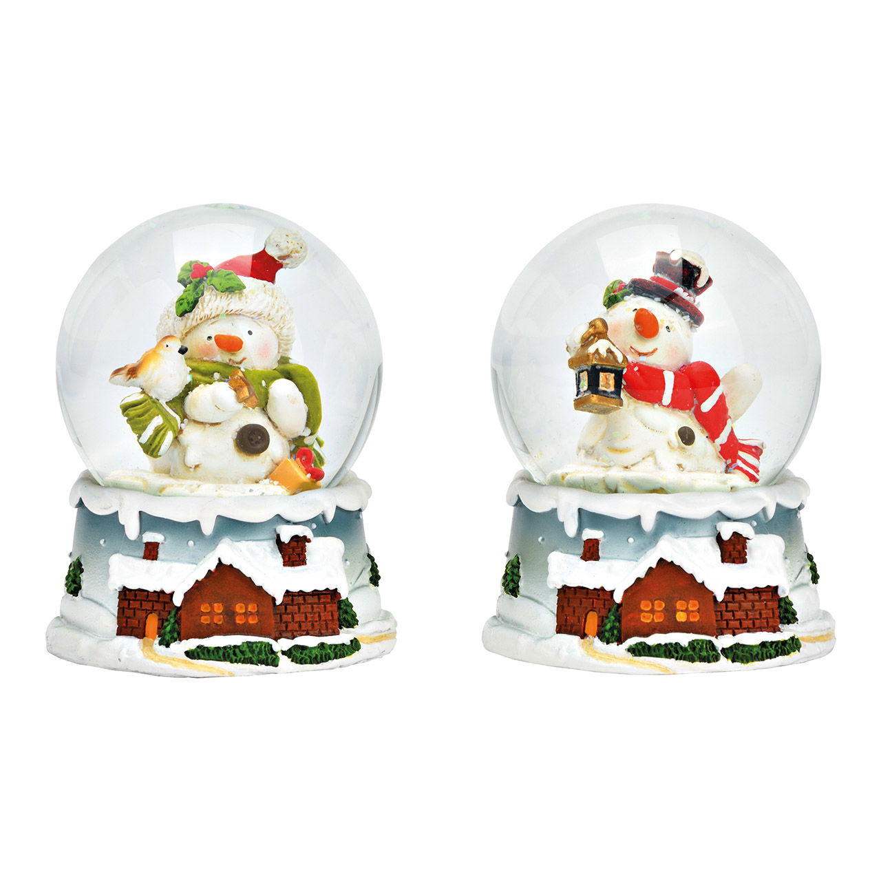 Snow globe snowman made of poly, colored glass 2-fold, (W/H/D) 7x9x7cm