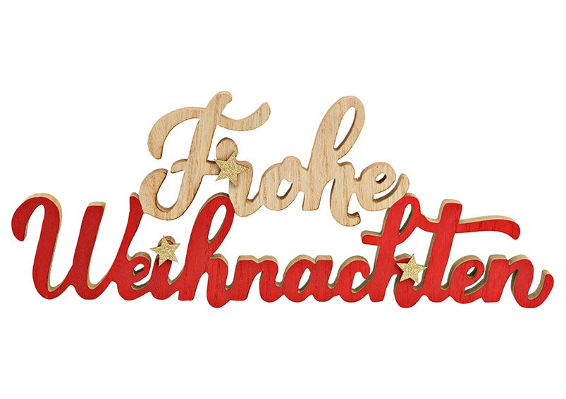Stand-up lettering Frohe Weihnachten made of wood red (W/H/D) 40x15x2cm