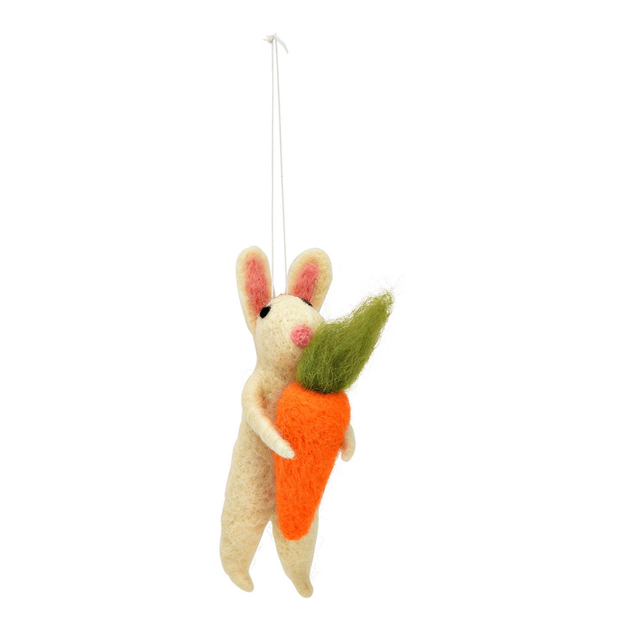 Suspension lapin avec carotte en textile blanc (L/H/P) 4x13x6cm