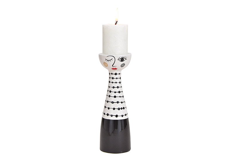 Candleholder woman ceramic black/white 8x25x8cm
