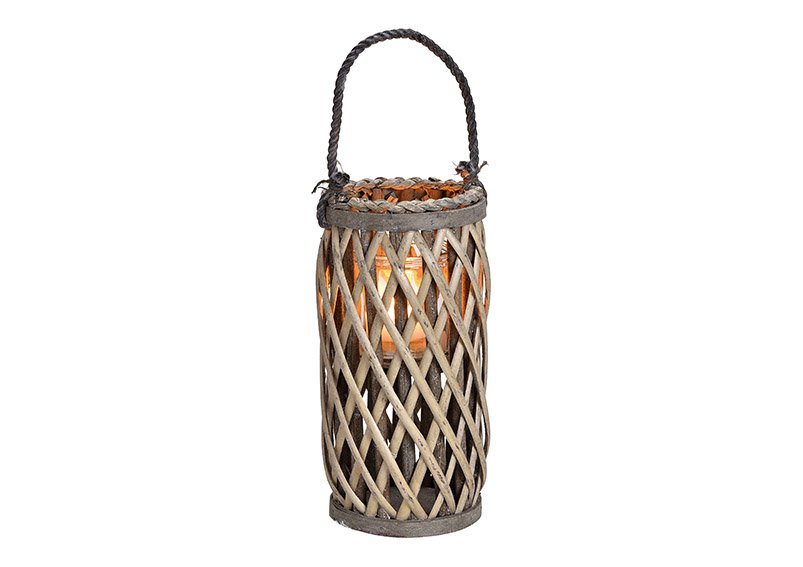 Lantern willow, with windlight glass, brown, 15x31x15cm