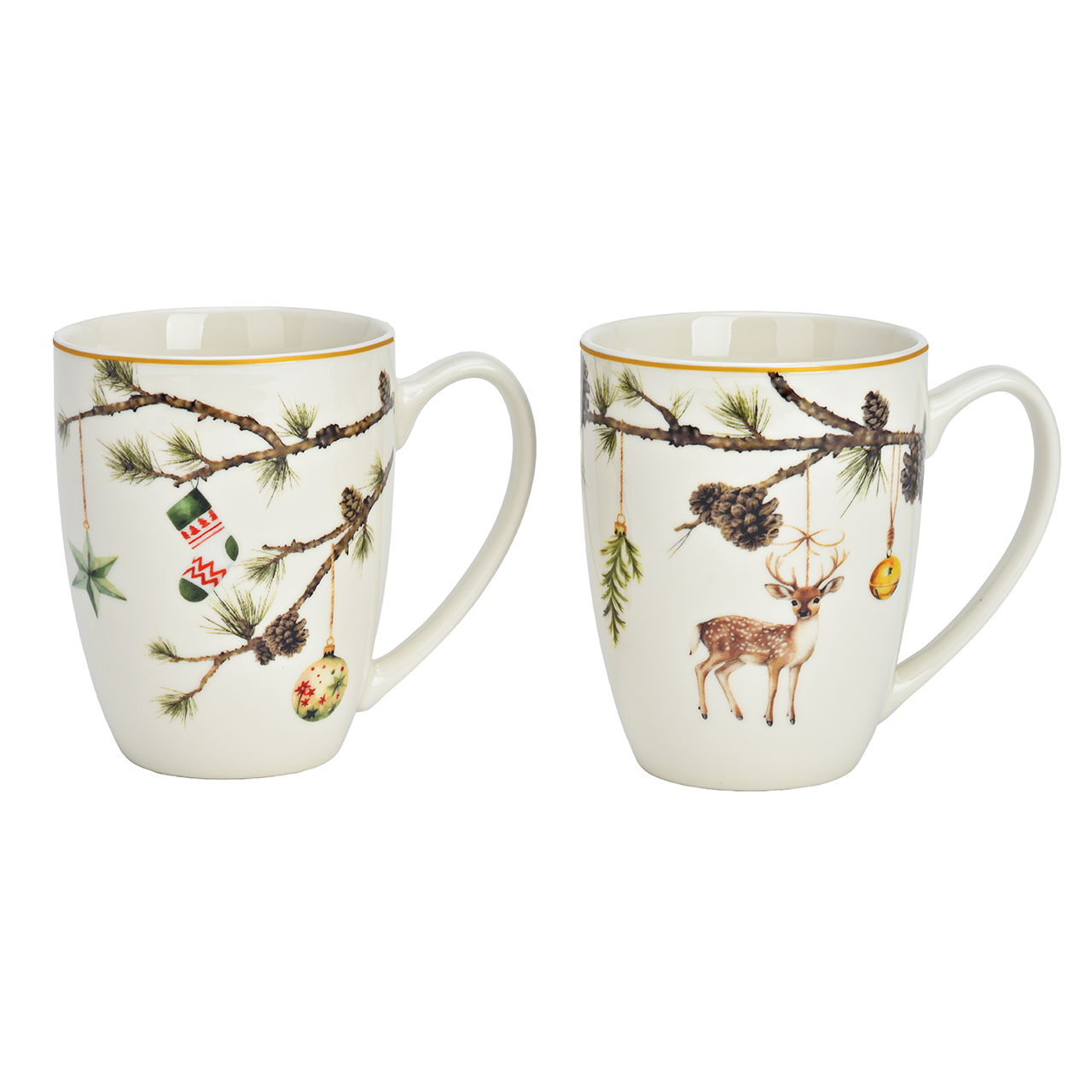 Becher Weihnachts Dekor 350ml aus Porzellan Braun 2-fach sortiert (B/H/T) 12x10x8cm Pokal, Kunst, Porzellan, Töpferei