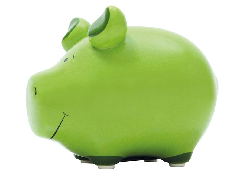 Hucha KCG cerdo pequeño, cerámica verde (A/A/P) 12,5x9x9cm