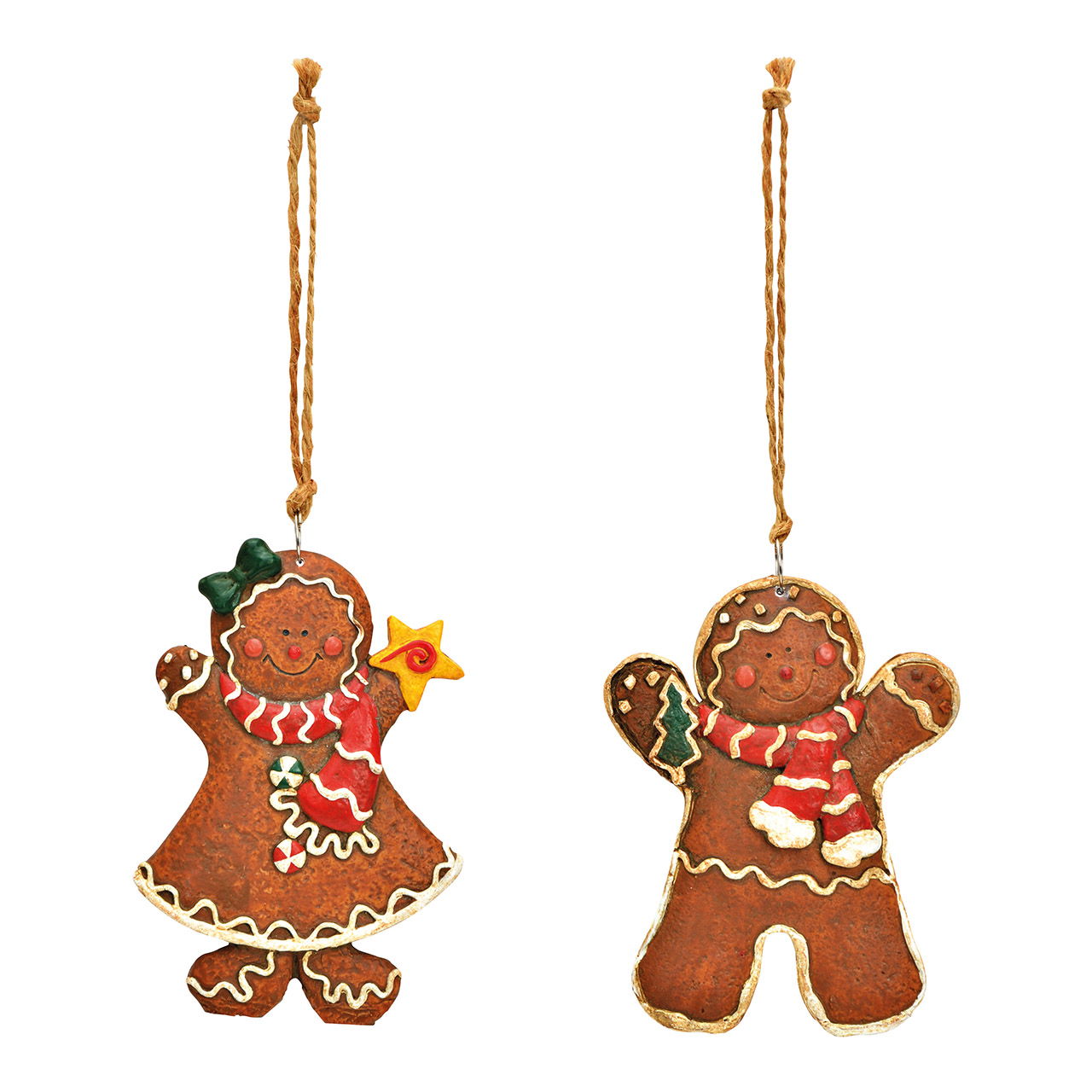 Hanger gingerbread figure of poly brown 2-fold, (W/H/D) 7x10x1cm