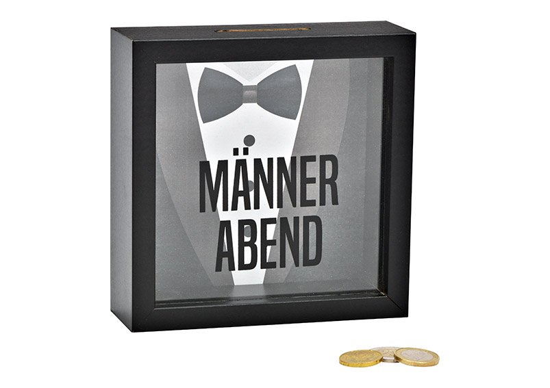 Money box Mannersabend made of wood, glass black (W/H/D) 15x15x5cm
