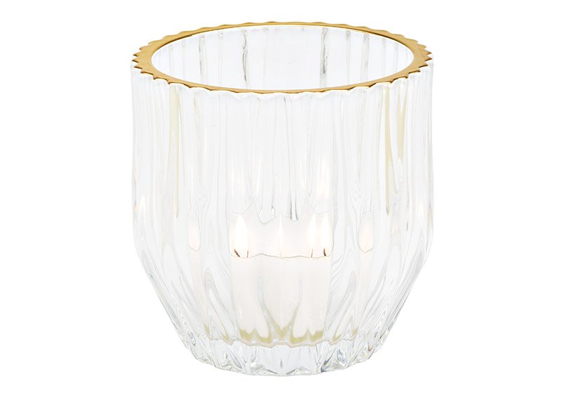 Lanterna in vetro con bordo dorato trasparente (W/H/D) 10x11x10cm