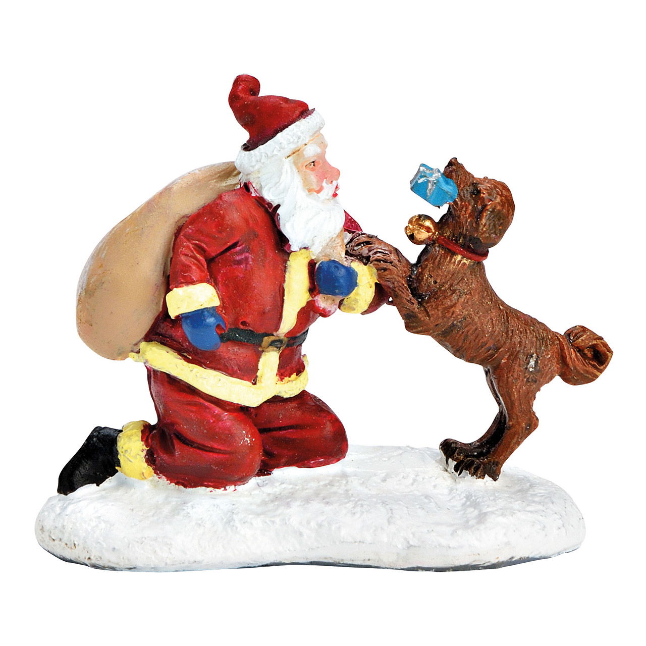 Miniatur Weihnachtsmann mit Hund aus Poly bunt (B/H/T) 6x6x3cm