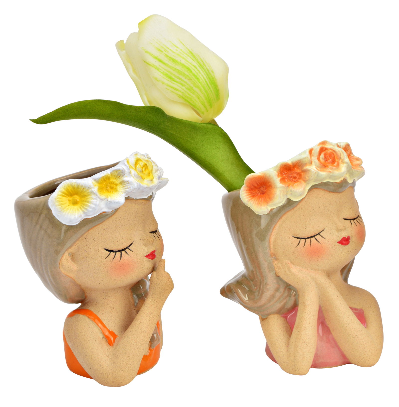 Bloempot bloemenmeisje van steengoed, 2-voudig, kleurrijk (B/H/D) 6x9x6cm Bloempot bloemenmeisje van steengoed, 2-voudig, kleurrijk (B/H/D) 6x9x6cm