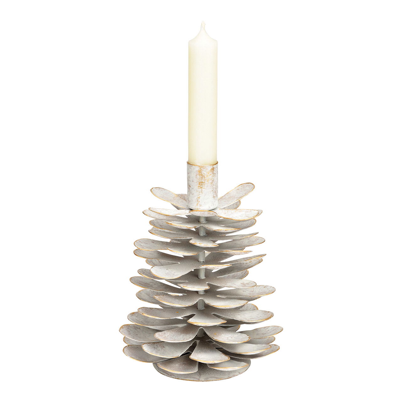 White metal pine cone candle holder (W/H/D) 13x16x13cm