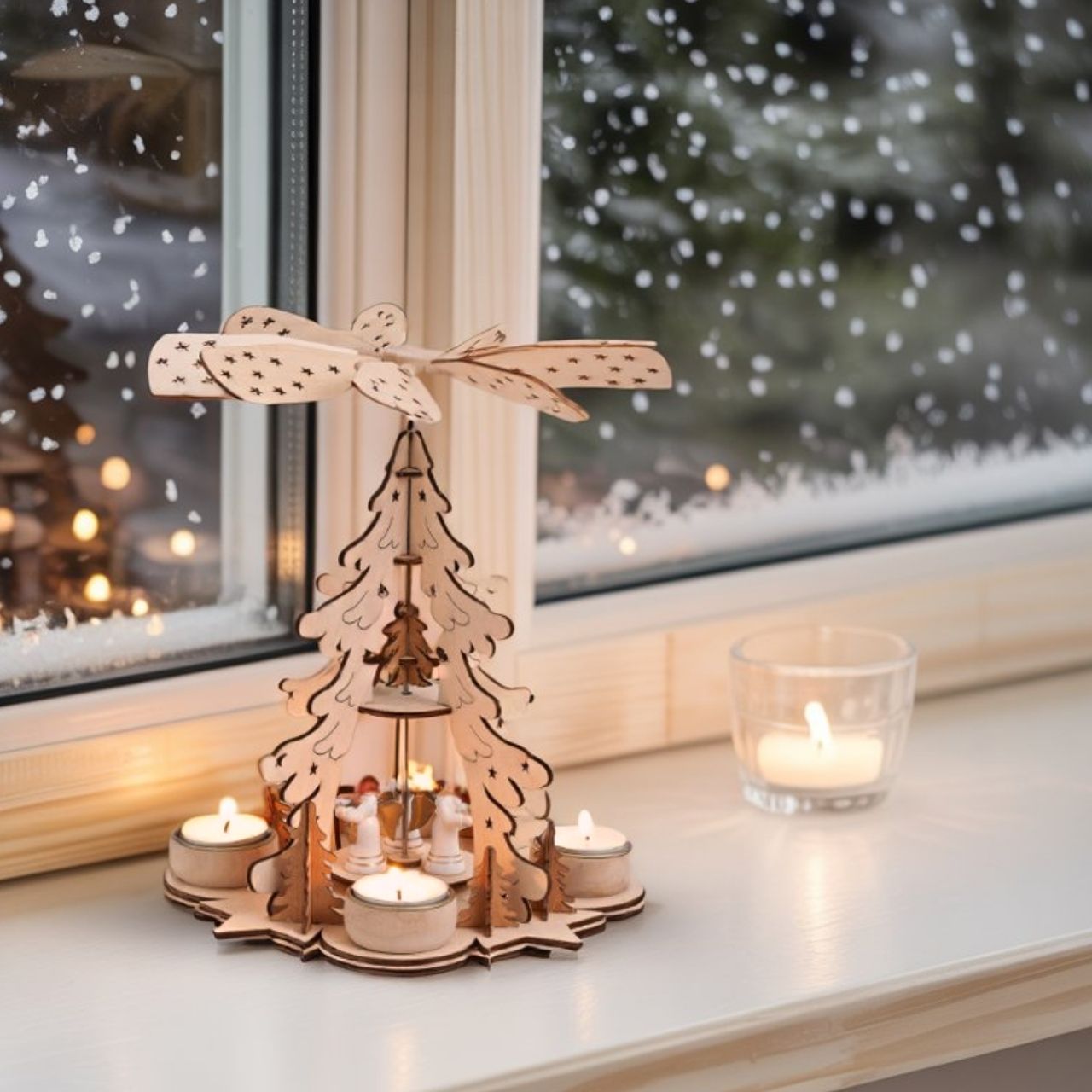 Weihnachtspyramide aus Holz (B/H/T) 22x27x22 cm Holzdeko, Weihnachtsbaum, Teelichter, Schwibbogen, Holzfigur