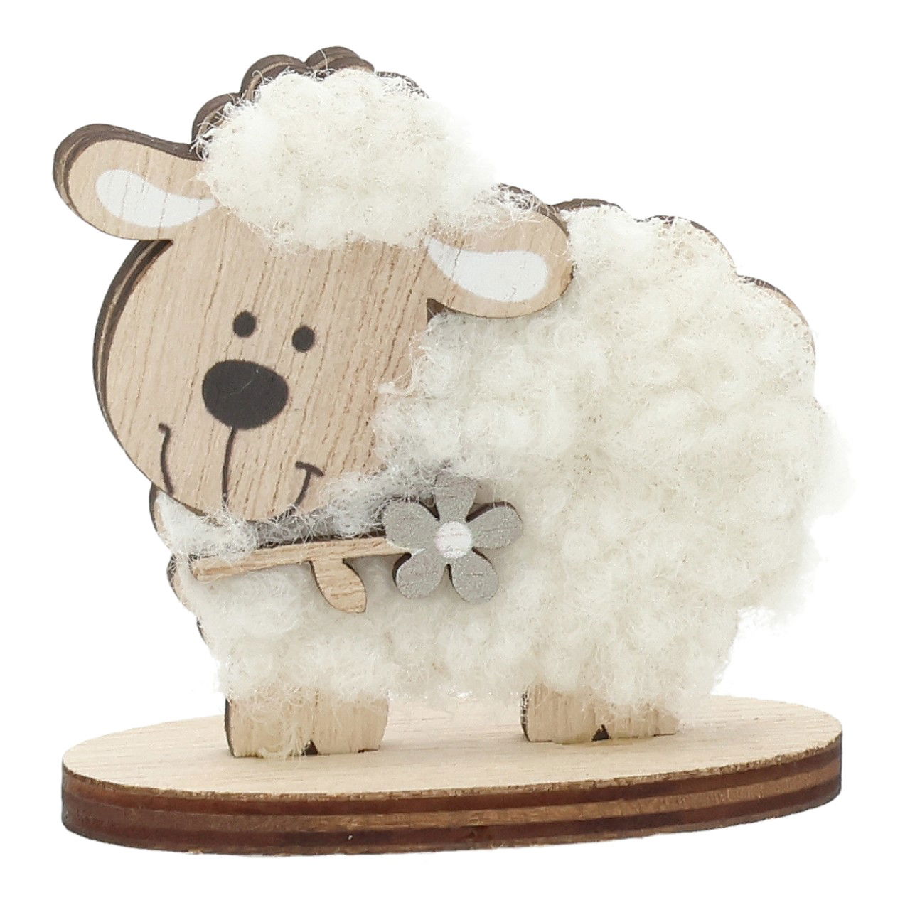 Wollschaf mit Base aus Holz/Textil Natur (B/H/T) 3x4x2cm Plüsch, Spielzeug, Kiste