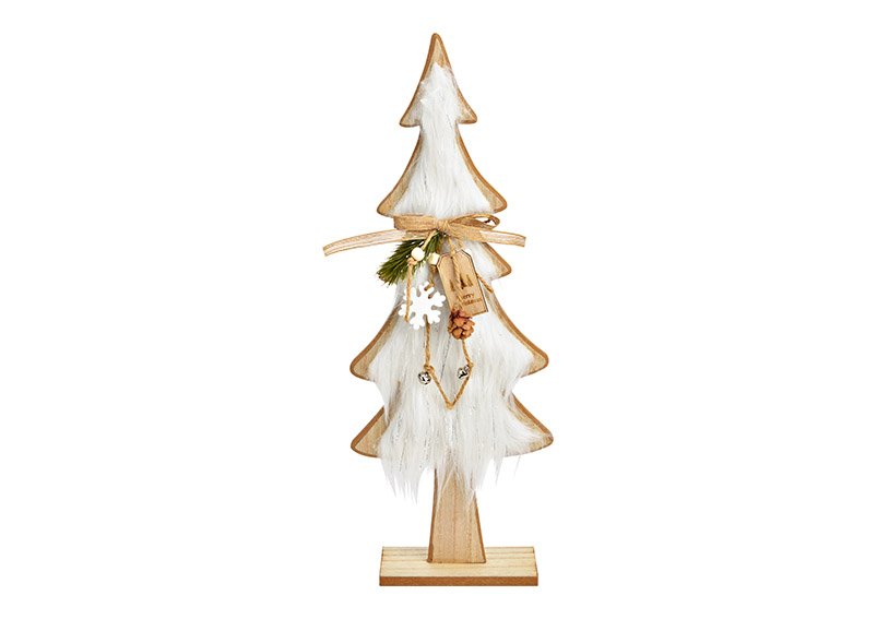 Supporto per albero di Natale con pelliccia bianca in legno di pioppo naturale (L/H/D) 17x44x6cm