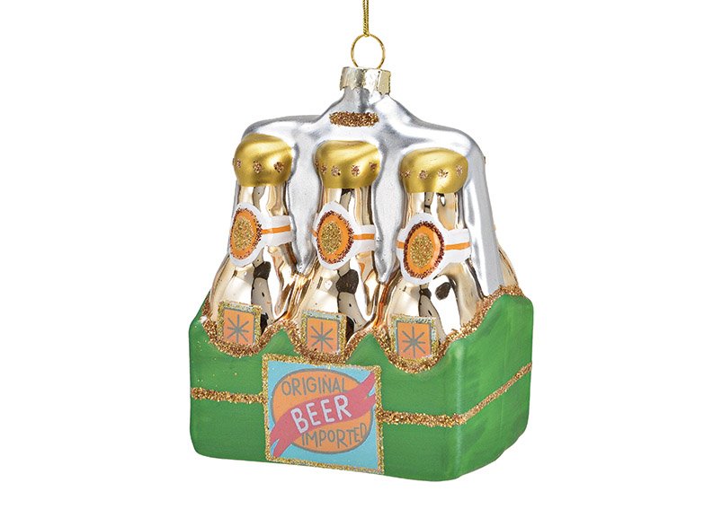 Kerst hanger bier six-pack glas gekleurd (w/h/d) 8x11x6cm