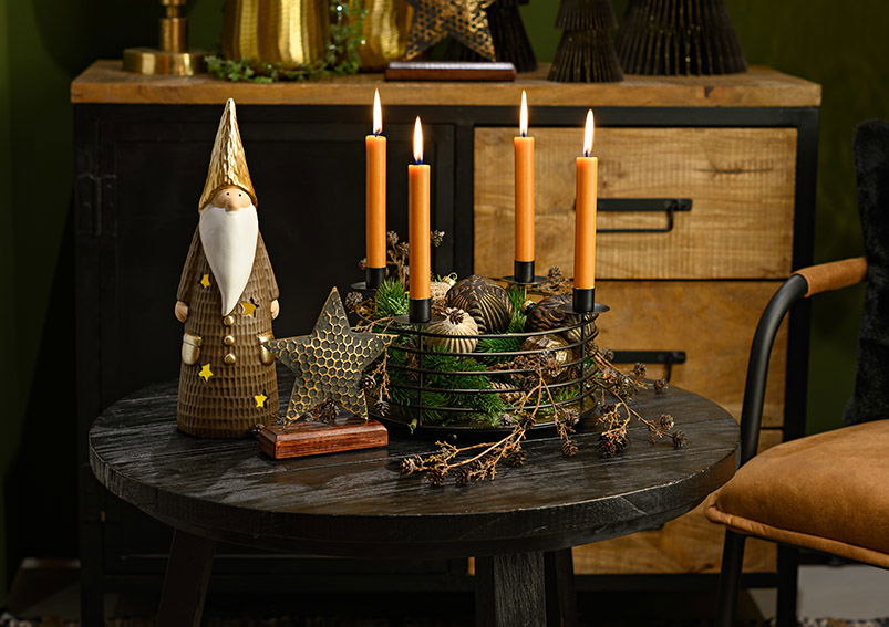 Adventsgesteck, Kerzenhalter 4er, aus Metall schwarz (B/H/T) 32x14x32cm Kerze, Festival, Chanukka Menora