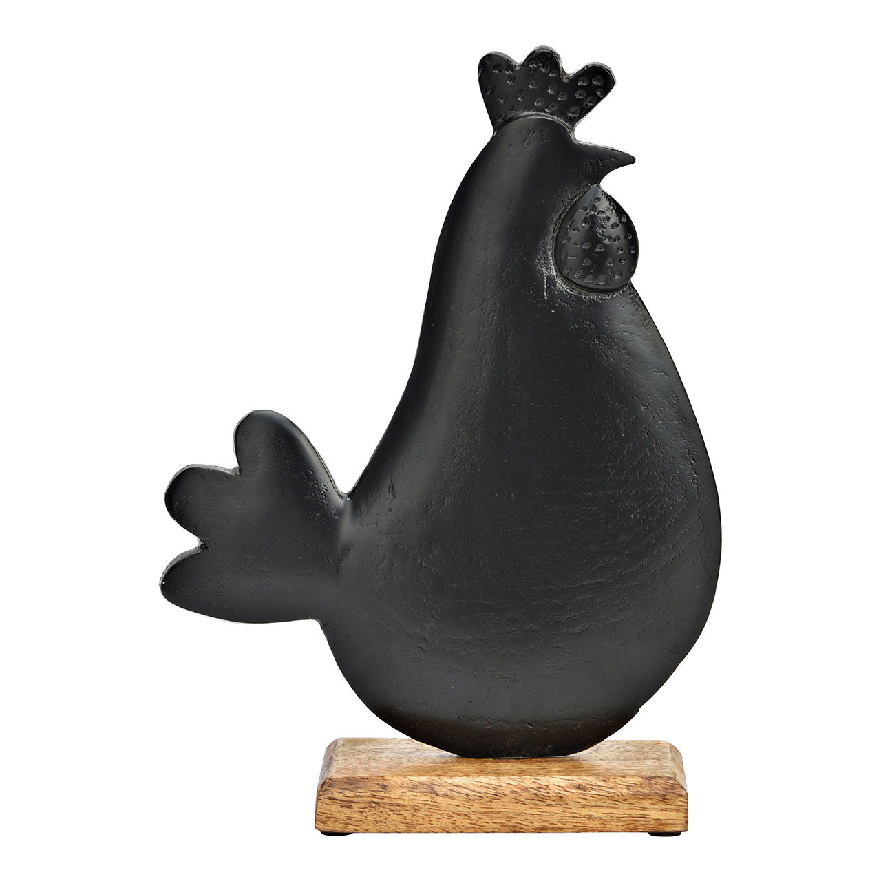 Huhn auf Mangoholz Sockel aus Metall schwarz (B/H/T) 23x31x7cm Huhn auf Mangoholz Sockel aus Metall schwarz (B/H/T) 23x31x7cm