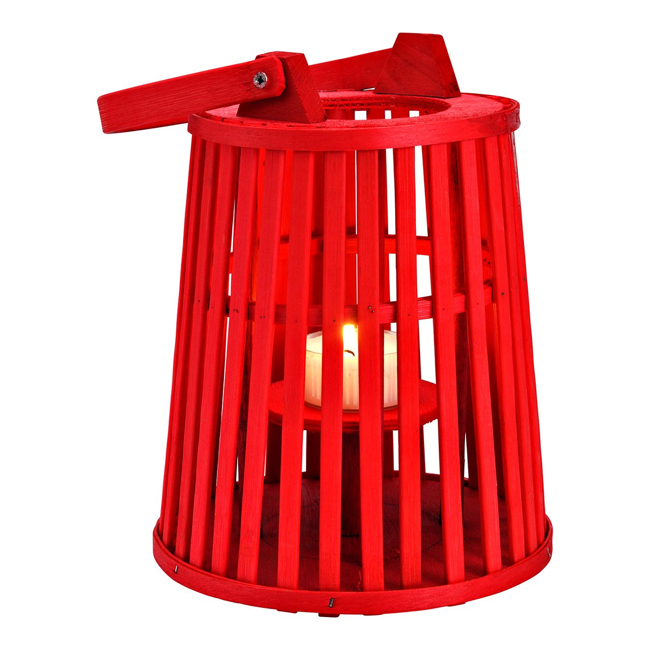 Farol para velas LED de madera, rojo (A/A/A) 19x25x19cm con asa 19x35x19cm