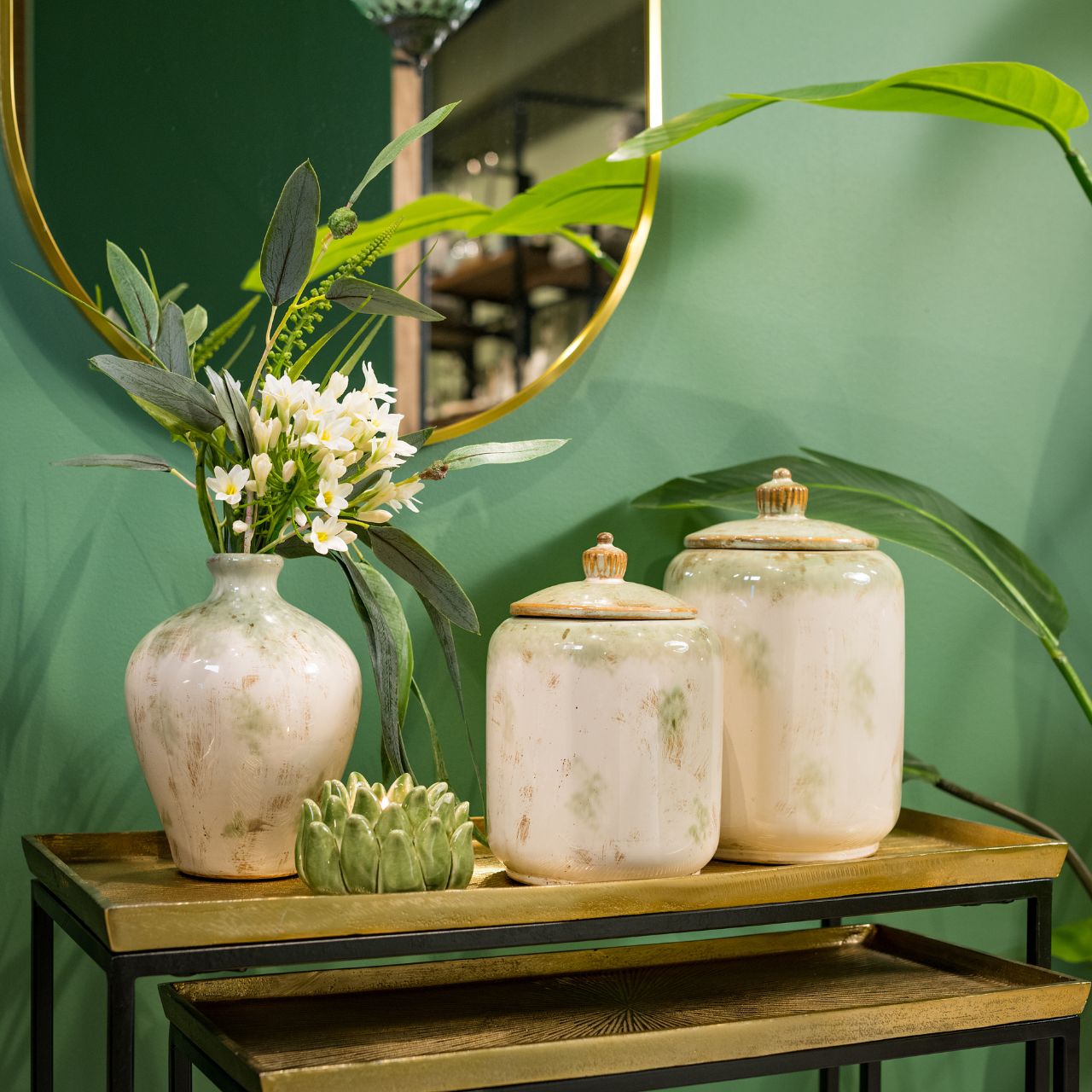 Dose aus Keramik creme, grün (B/H/T) 15x21x15cm, nur zur Dekoration Dose aus Keramik creme, grün (B/H/T) 15x21x15cm, nur zur Dekoration