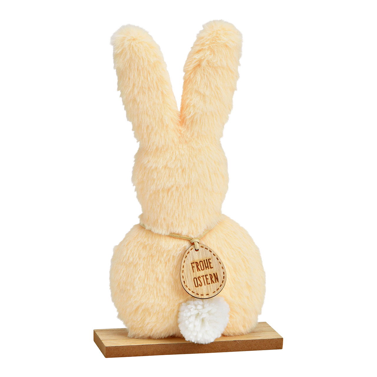 Présentoir lapin en peluche sur socle en bois peach (L/H/P) 14x25x5cm