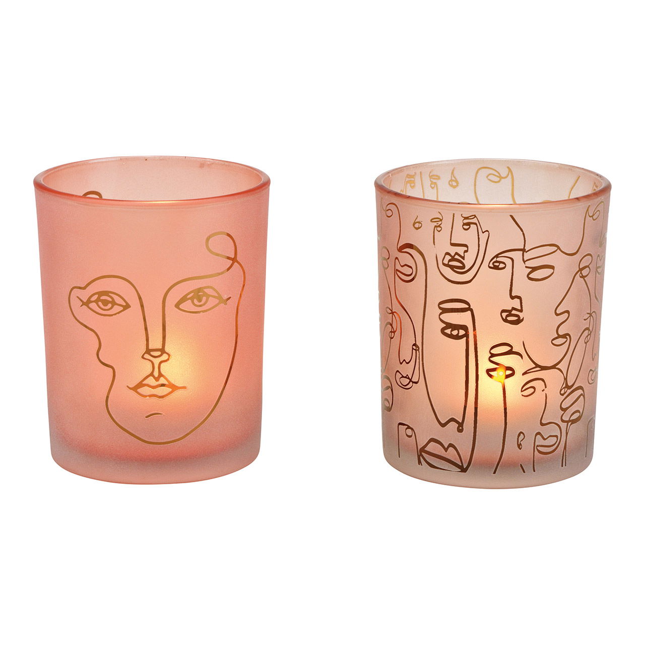 Windlight face decor made of glass pink/pink 2-fold, (W/H/D) 10x13x10cm