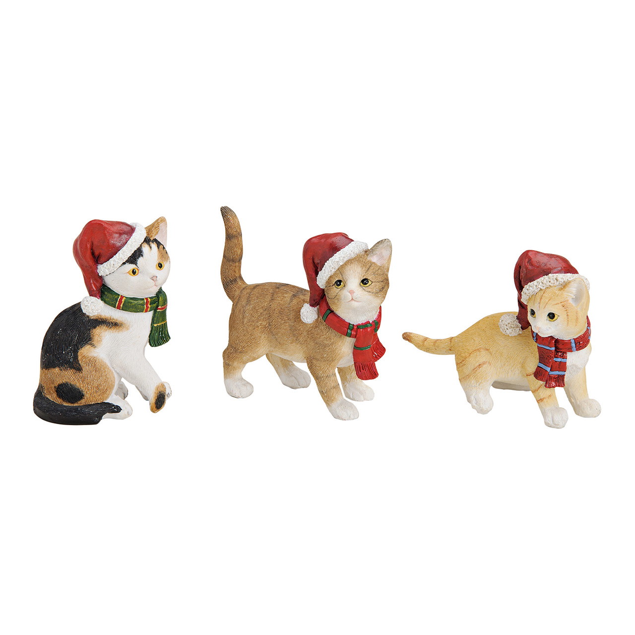 Katze mit Weihnachtsmütze aus Poly, 3-fach sortiert (B/H/T) 10x8x4 cm katzenfiguren, weihnachtsdekoration, samtpfoten, klein, zimtig