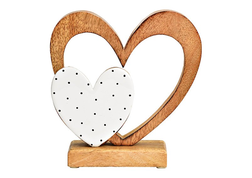 Corazón expositor de madera de mango marrón, blanco (A/H/D) 20x20x6cm