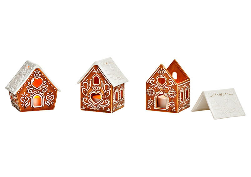 Light house gingerbread, only suitable for LED tea lights made of porcelain brown 2-fold, (W/H/D) 8x9x6cm