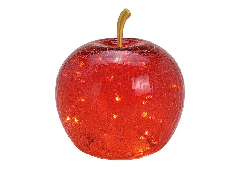 Pomme avec 20 LED en verre Rouge (L/H/P) 16x17x16cm