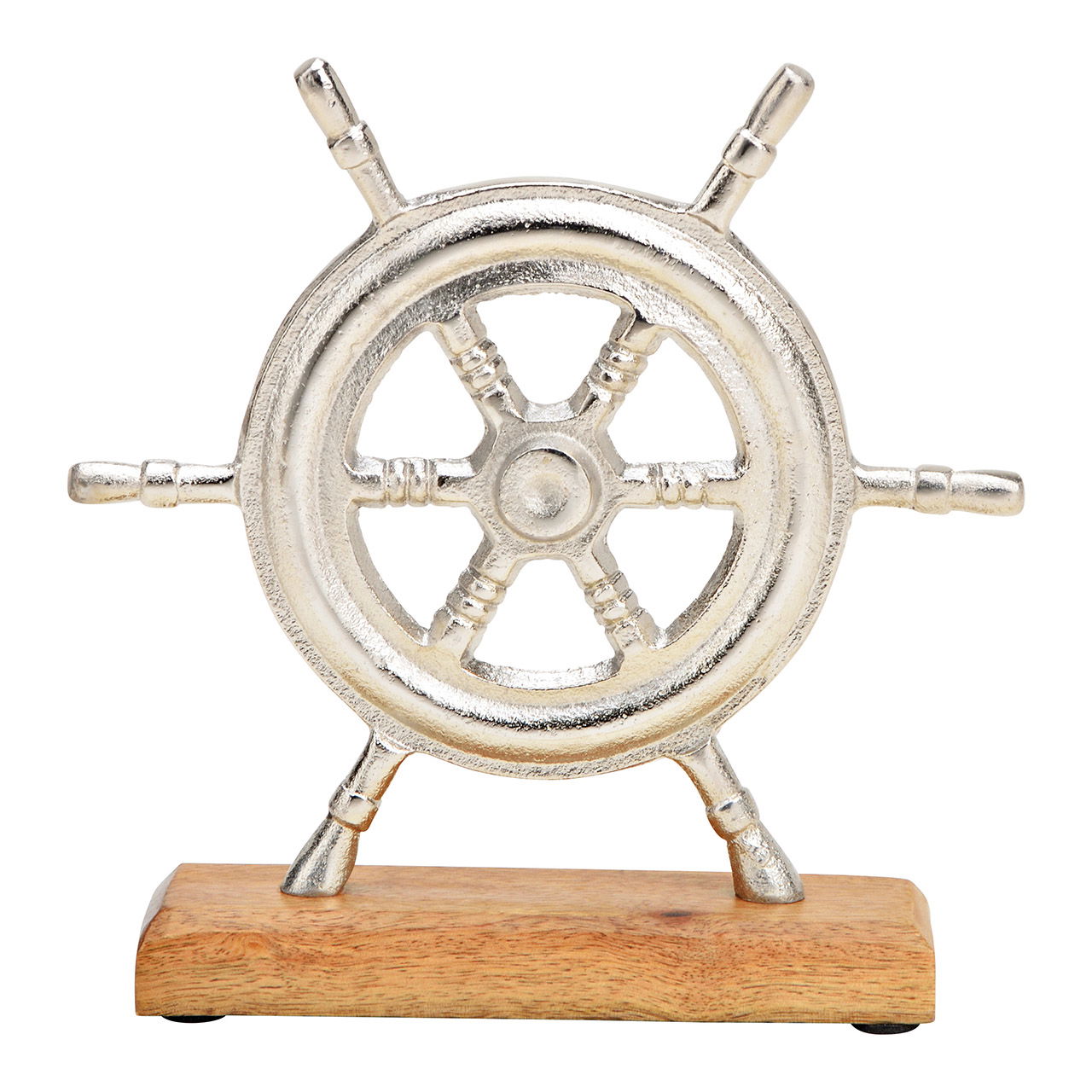 Steering wheel stand on mango wood silver metal base (W/H/D) 21x22x5cm