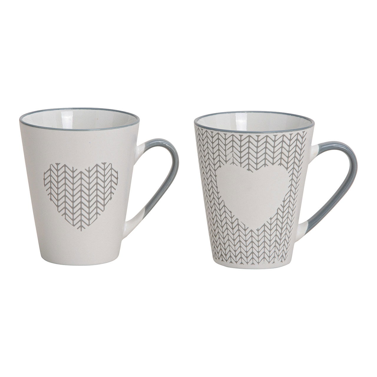 Tazza cuore decorazione gres bianco, grigio 2 assortiti, (L/H/D) 12x10x8cm 250ml