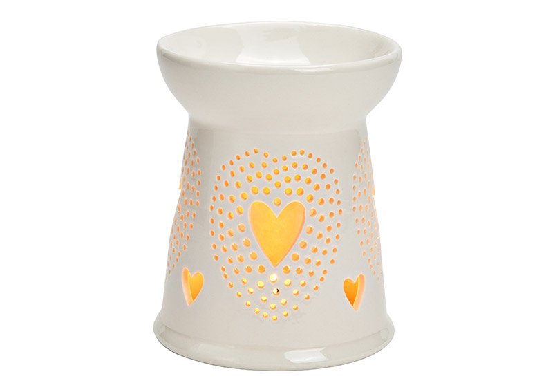 Fragrance lamp heart decor of porcelain white (W/H/D) 10x12x10cm