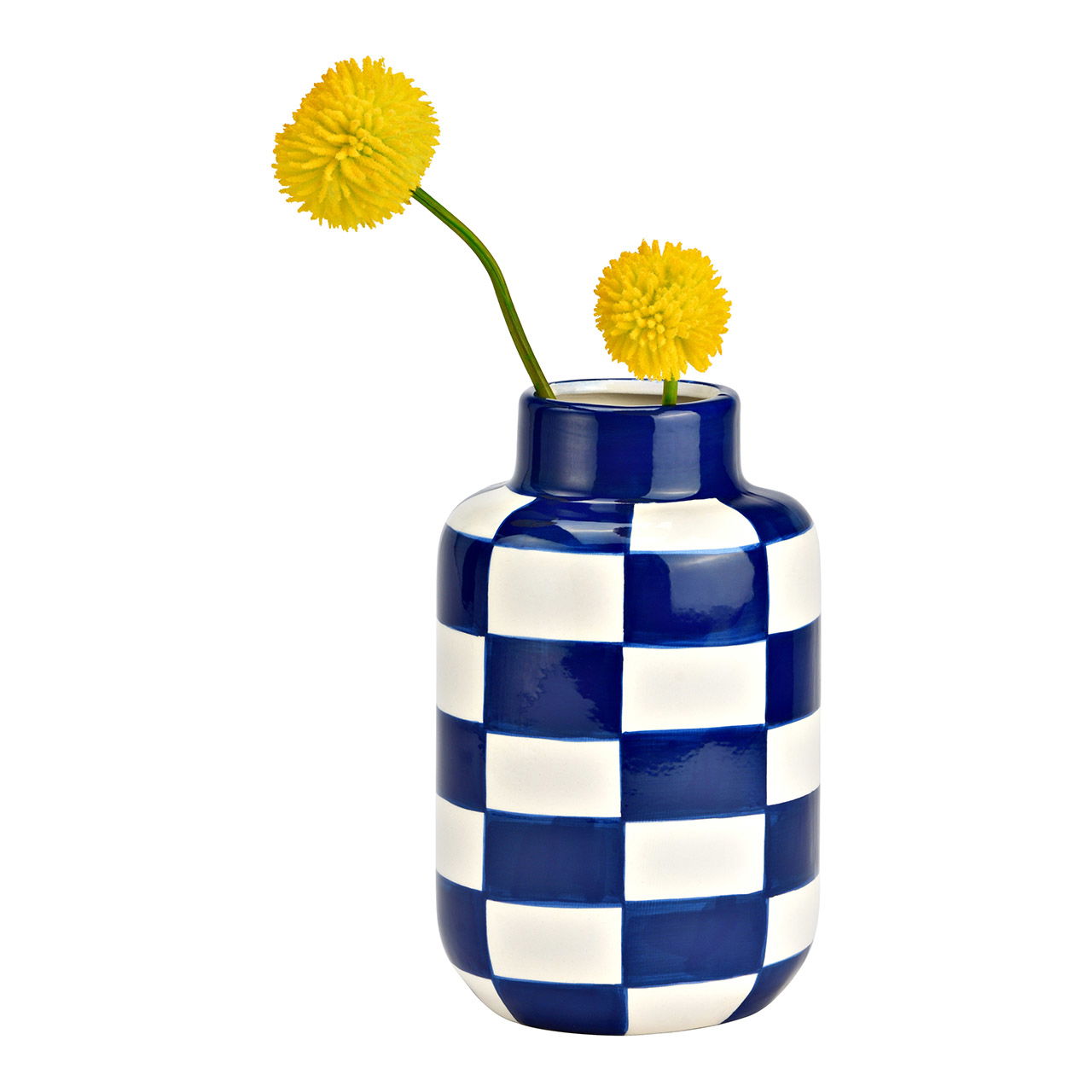 Checkered ceramic vase, blue/white (W/H/D) 10x15x10cm