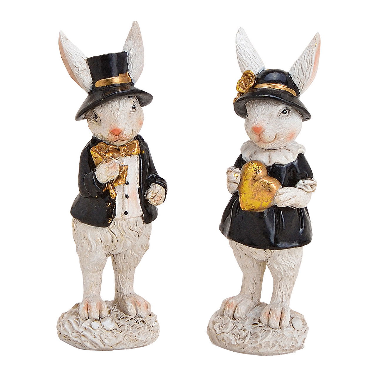 Hase Mann und Frau aus Poly Weiß/Schwarz 2-fach, (B/H/T) 4x10x3cm