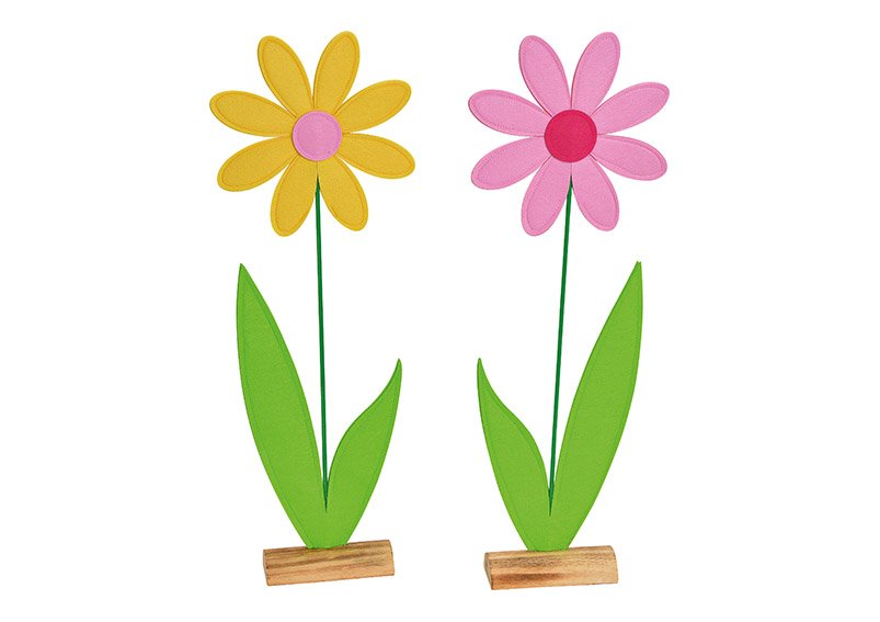 Blume auf Holzständer aus Filz Gelb/Pink 2-fach, (B/H/T) 24x67x7cm