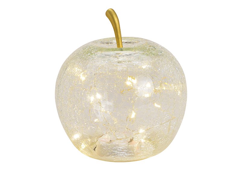 Pomme avec 20 LED en verre Transparent (L/H/P) 16x17x16cm