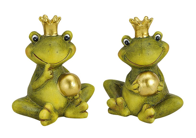 Roi grenouille avec boule dorée en céramique, assorti 2 fois, 9 cm