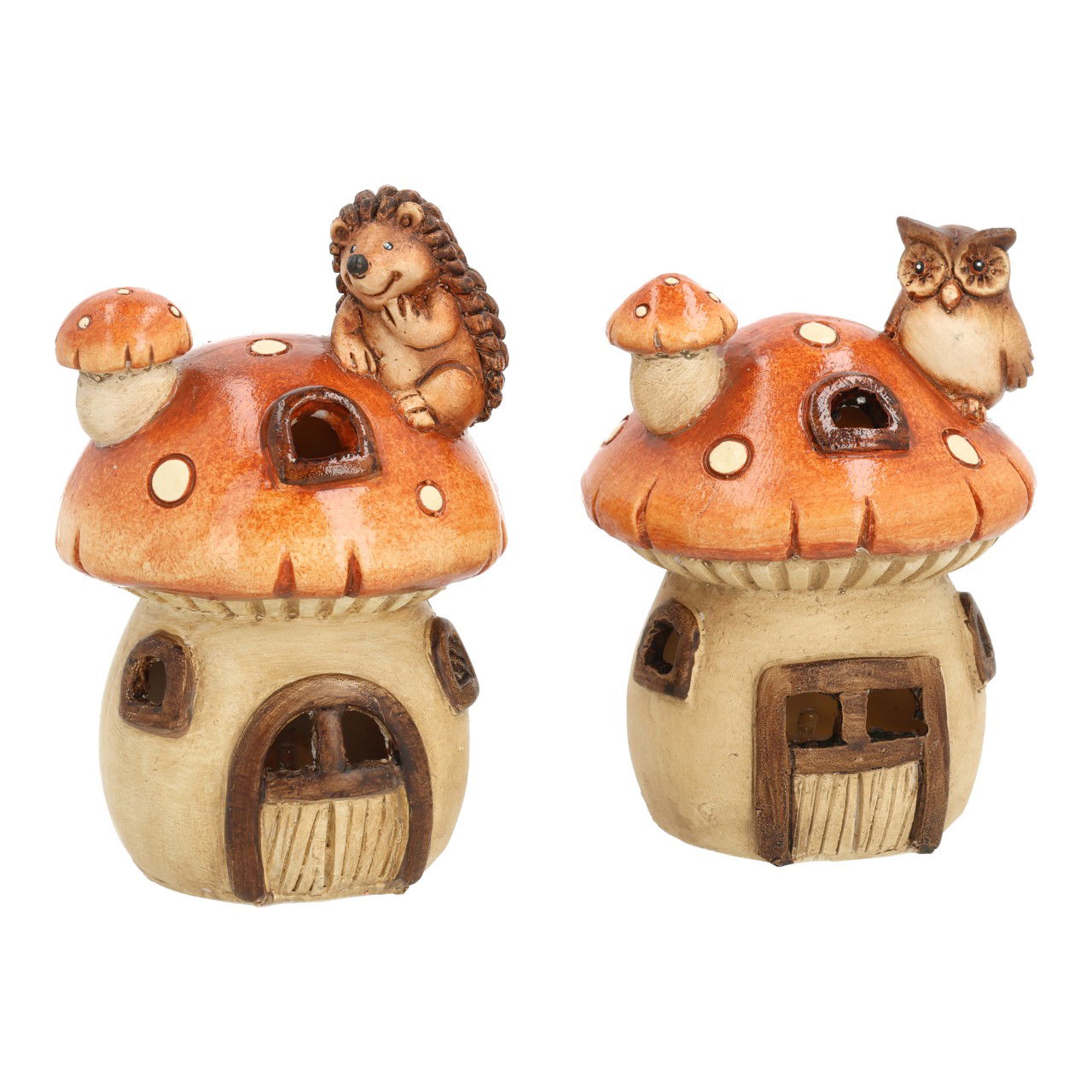 LED Pilzhaus mit Tier aus Ton Braun (B/H/T) 10x14x10cm exkl. 2xLR44 Kunst, Kunsthandwerk, Figur, Spielzeug
