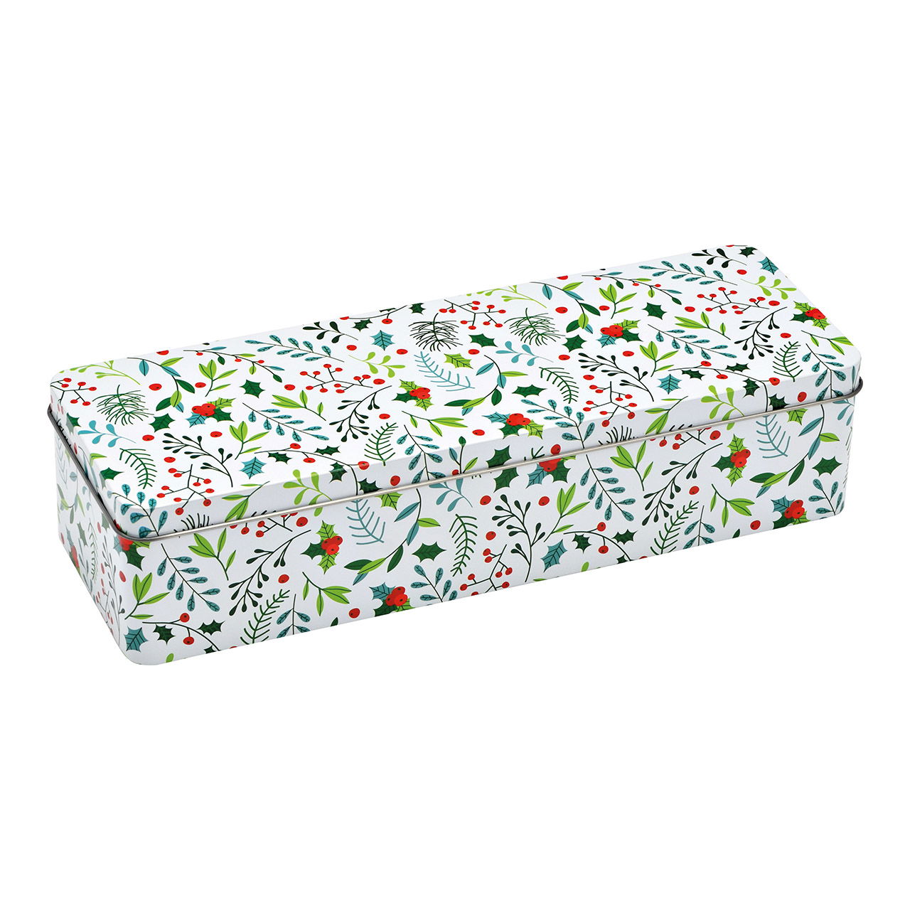 Boîte décorée de plantes de Noël en métal blanc (L/H/P) 30x10x7cm