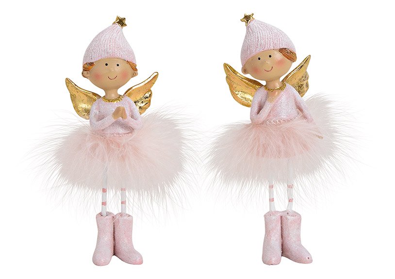 Angel poly feather pink gold 2 asst.5x14x4cm
