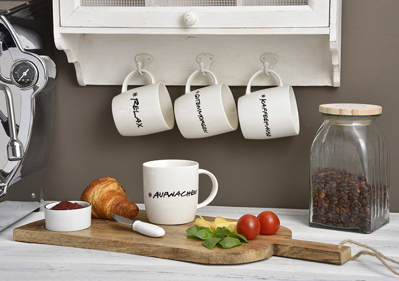 Mug sayings made of porcelain, 4 assorted, 9 cm 300ml Pokal, Brot, Essen