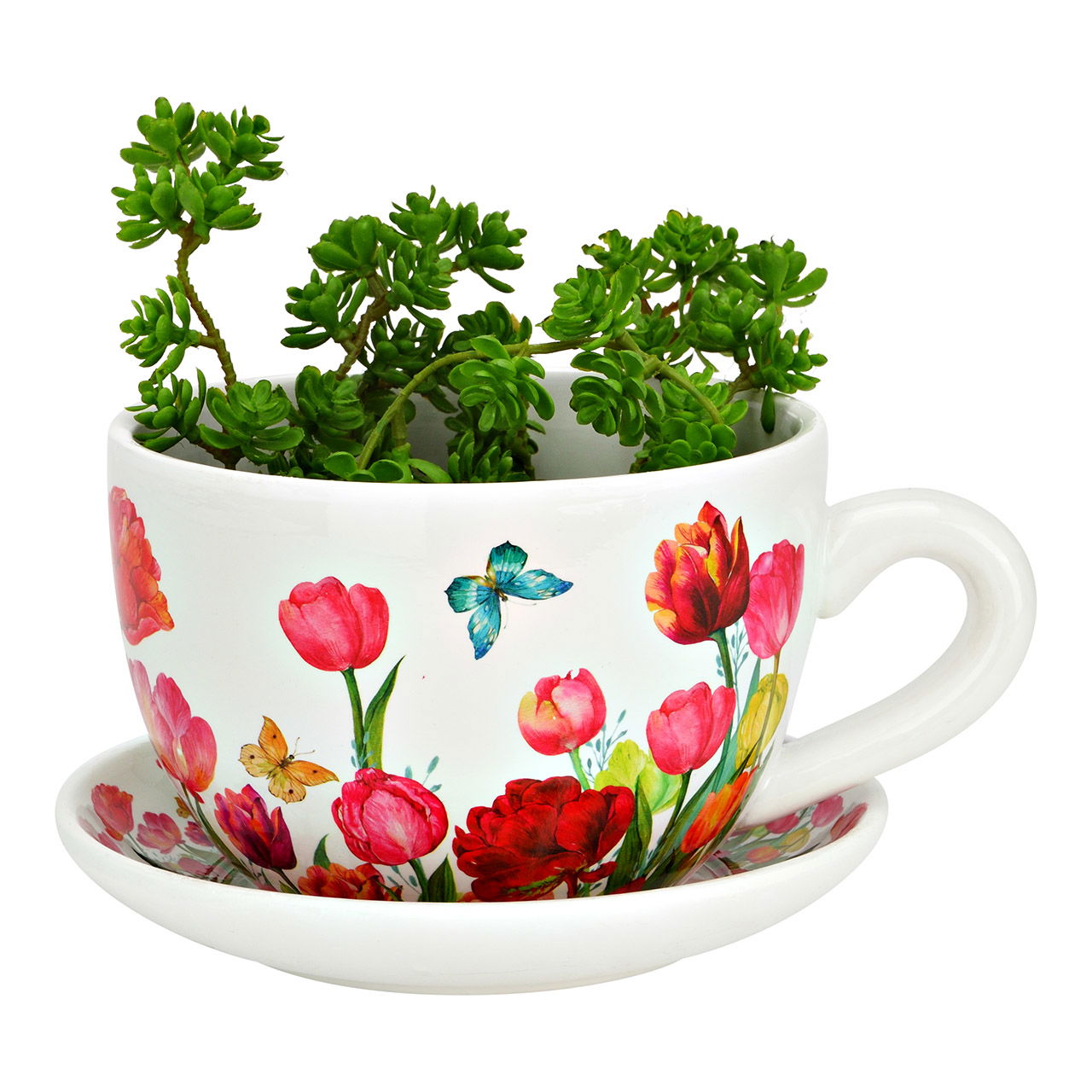 Blumentopf Tasse aus Keramik, Rot (B/H/T) 20x12x15cm