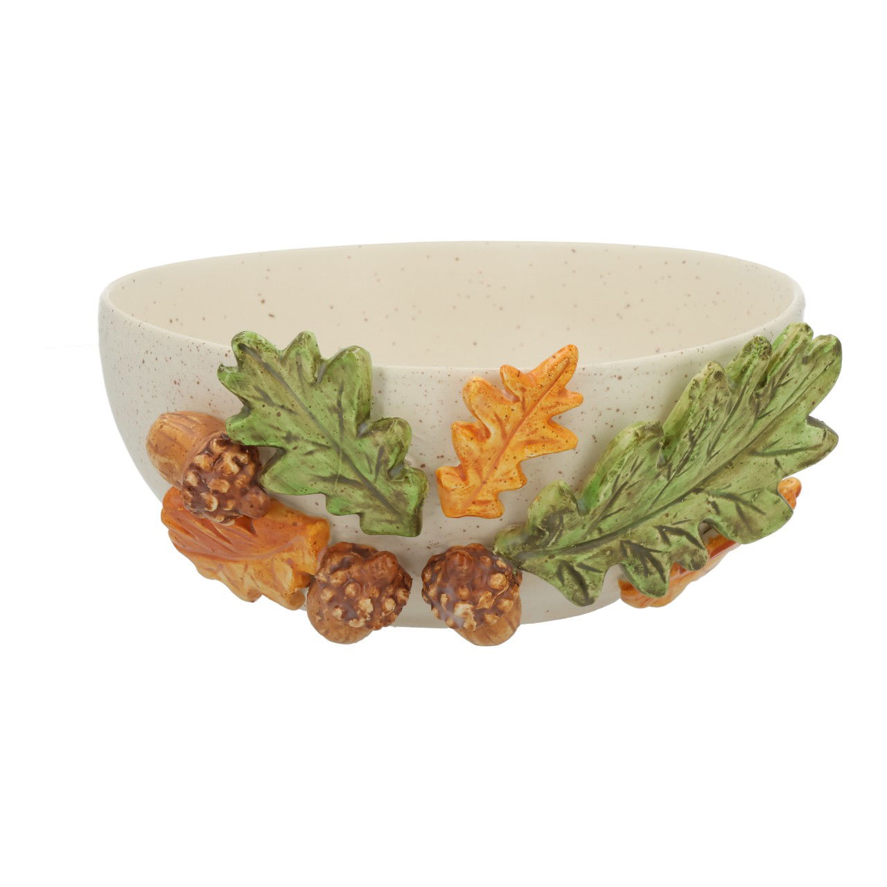Schale mit Blättern und Eicheln aus Keramik Weiß (B/H/T) 17x8x18cm Schale, Suppenschüssel, Teller, Nuss, Blatt