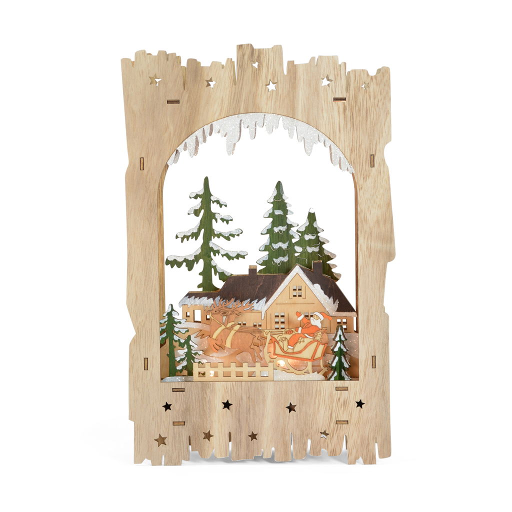 Lampes d'ambiance Père Noël avec traîneau dans un tronc d'arbre LED + minuterie + prise de transformateur (2x  Pflanze, Baum, Holz